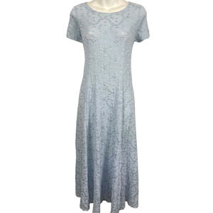 Storybook Heirlooms Light Pastel Blue Midi USA Made Vintage Eyelet Dress sz S